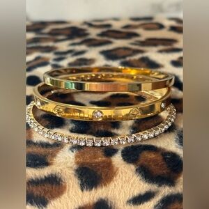 Bangle Bracelet Set Gold-Toned Stainless Steel (3)